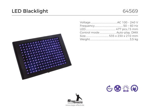 UV-lampe - LED Mål - 53,5x23x21cm - 477 LED-lys (5mm)