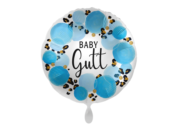 Baby Gutt - Blå prikker 1 Folieballong rund - 17" - (43cm)
