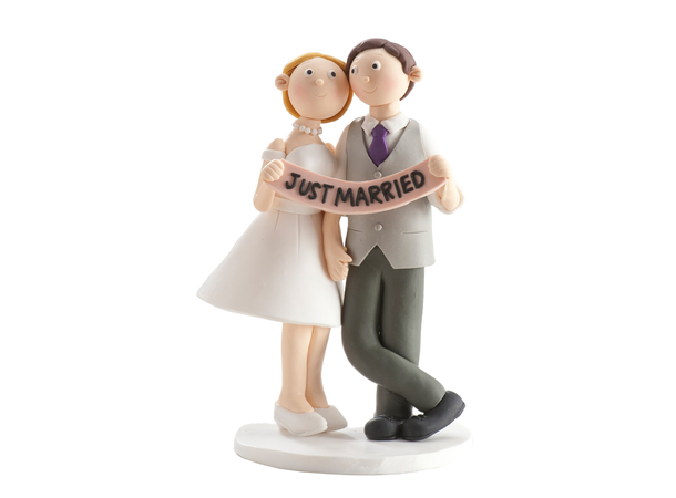 Brudepar - Animert stil - "Just married" 1 Kakefigur i plast - 14cm
