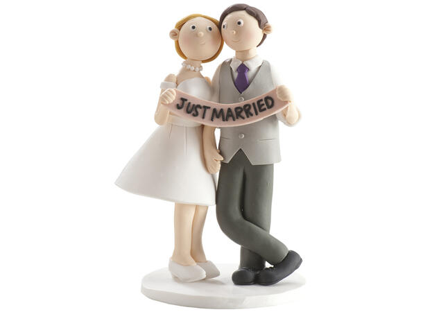 Brudepar - Animert stil - "Just married" 1 Kakefigur i plast - 14cm