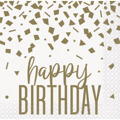 Confetti Gold Birthday 16 Drikkeservietter - 25x25cm