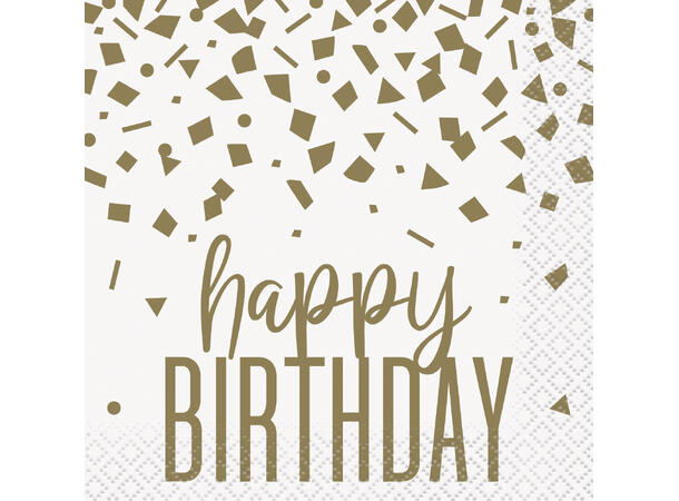 Confetti Gold Birthday 16 Drikkeservietter - 25x25cm