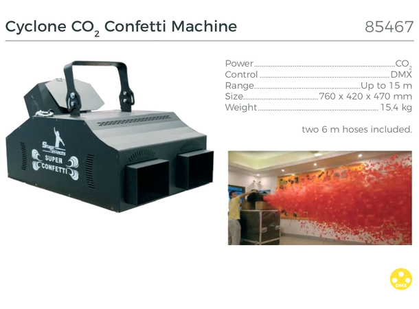 Cyclone CO2 confetti machine Mål: 76x42x47cm - 15,4kg
