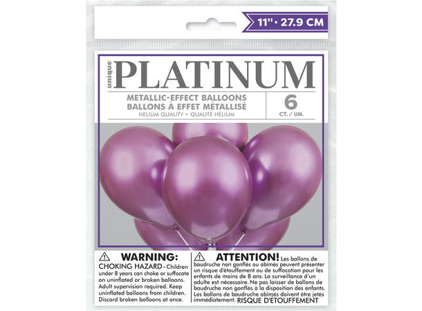 Ensfarget Platinum - Pink 6 Gummiballonger - 28cm (11")