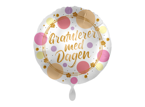 Gratulerer med dagen - Rosa/Gull prikker 1 Folieballong rund - 17" - (43cm)
