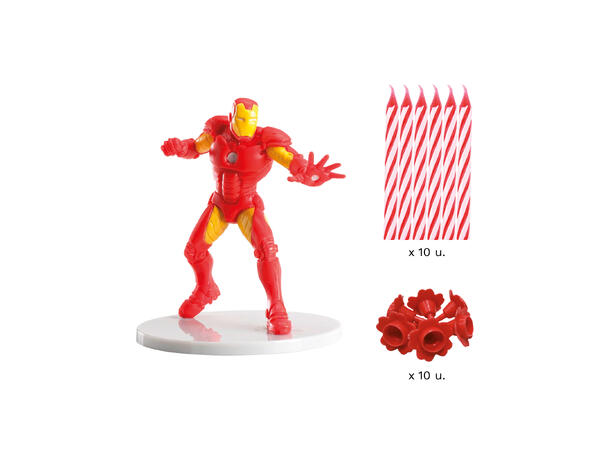 Iron Man - Kakedekorasjon og kakelys 1 PVC Figur og 6 kakelys
