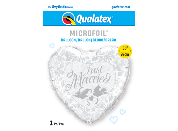 Just Married Pearl White & Silver 1 Stor folieballong - 91cm (36")