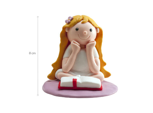 Konfirmasjon - Animert stil -jente m/bok 1 Kakefigur i plast - 8cm