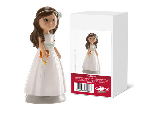 Konfirmasjon - Jente med lang kjole 1 Kakefigur i plast - 13cm 