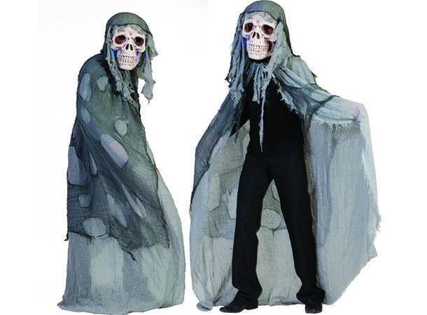 Maske og Kappe - Hodeskalle - Lys, Ass 1 Sett