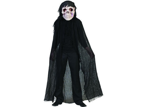 Maske og Kappe - Hodeskalle - Lys, Ass 1 Sett