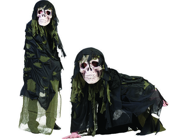 Maske og Kappe - Hodeskalle - Lys, Ass 1 Sett
