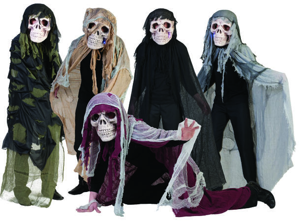 Maske og Kappe - Hodeskalle - Lys, Ass 1 Sett 