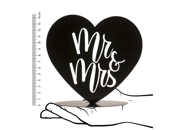 Mr & Mrs i hjerte - Siluett sort 1 Kakefigur i metall - 14,5cm