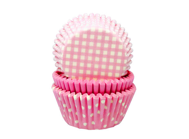 Pastel Rosa Ruter og Polkadot mix 75 Cupcakeformer - 3,2x4,8cm