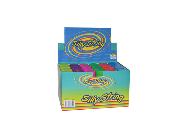 Silly string sprayboks - ass farger Display med 12 bokser