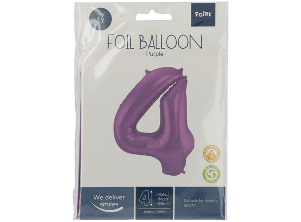 Tallballong - Matt Lilla 4 1 Folieballong - 86cm (34")