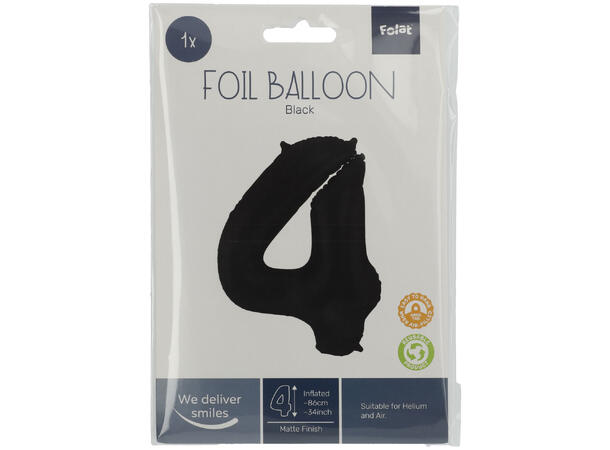 Tallballong - Matt Sort 4 1 Folieballong - 86cm (34")