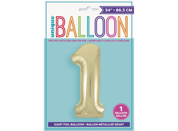 Tallballong - #1 - Hvitt gull 1 Folieballong - 86cm (34")