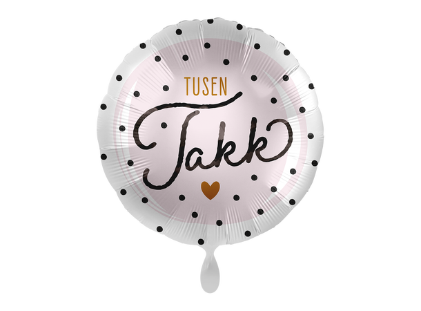 Tusen Takk - Rosa med prikker 1 Folieballong rund - 17" - (43cm)