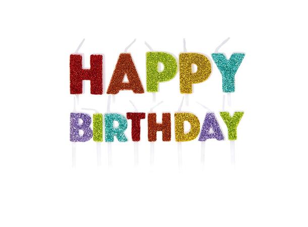 "HAPPY BIRTHDAY" rainbow glitter 13 Kakelys på pinne - Fra 5,5-7cm