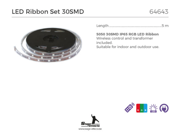 30SMD LED lys - 5m rull Inkl transformatior og fjernkontroll