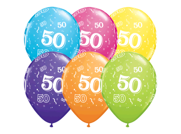 50-a-round - Assorterte farger 6 gummiballonger - 28cm (11")