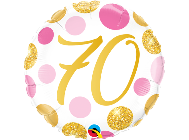 70 Birthday Pink & Gold Dots 1 Folieballong - 46cm (18")
