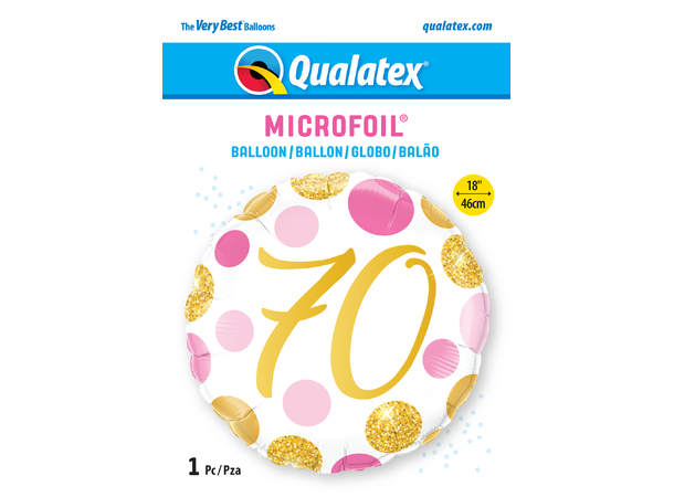 70 Birthday Pink & Gold Dots 1 Folieballong - 46cm (18")