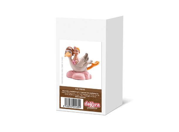 Barnedåp - Rosa baby på flyvende stork 1 Kakefigur i plast - 10cm