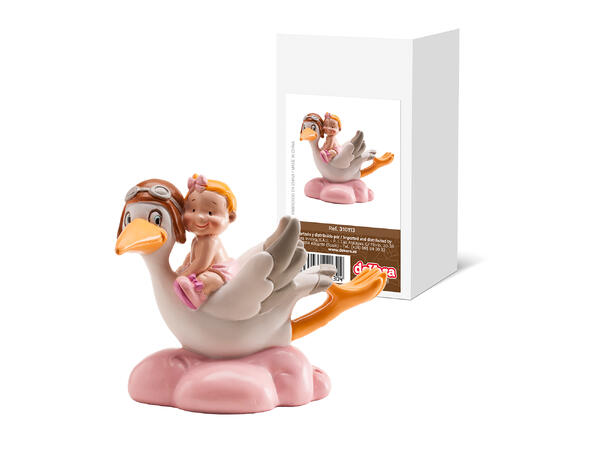 Barnedåp - Rosa baby på flyvende stork 1 Kakefigur i plast - 10cm 