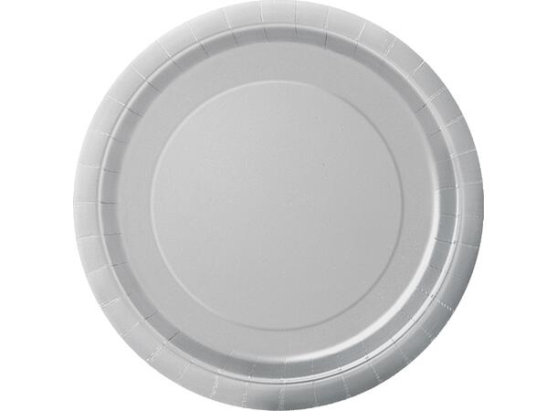 Ensfarget Sølv - Plastfri 8 Runde tallerkener i papp - 18cm
