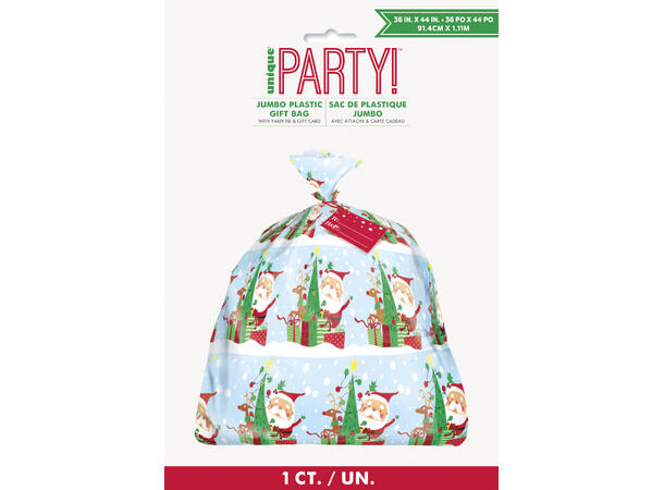Fargerik Julenisse 1 Jumbo gavepose i plast - 91x112cm