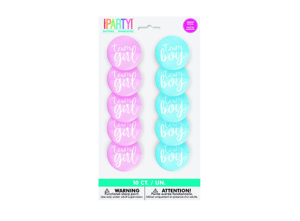 Gender Reveal Party 10 Merker (Buttons) - Gutt eller jente