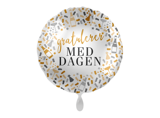 Gratulerer med dagen - Gull/Sølv 1 Folieballong rund - 17" - (43cm)