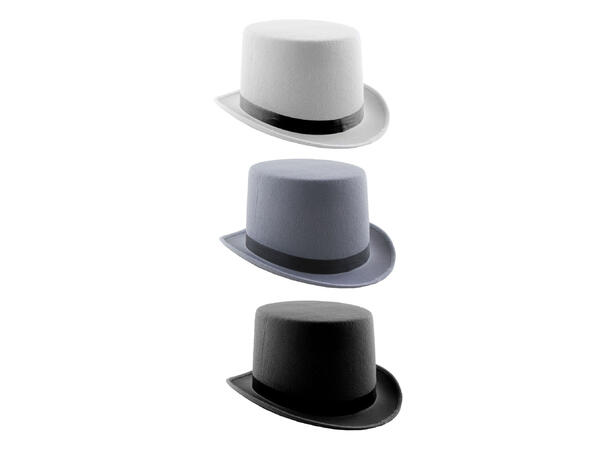 Hatt - Sylinder med Bånd - 3 Farger 1 Hatt - 57cm