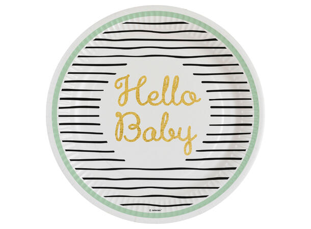 Hello Baby 8 Runde tallerkener i papp - 23cm