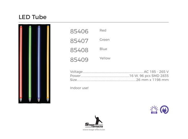 LED Lysrør - Rød Mål: 1,2m - 2,6cm diameter - 16W 