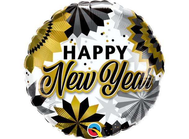 New Year Black & Gold Fans 1 Folieballong - 46cm (18")