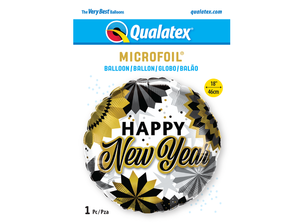 New Year Black & Gold Fans 1 Folieballong - 46cm (18")