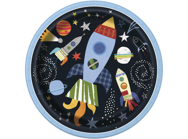 Outer Space 8 Plastfrie tallerkener i papp - 23cm