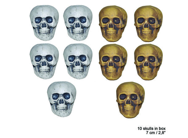 Plastikk hodeskaller - Sølv og gull 10 plast hodeskaller - 7x6x8cm