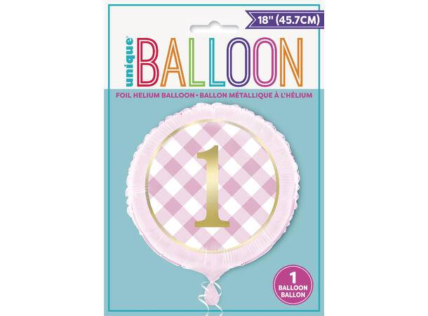 Rosa Ruter - Første Bursdag 1 Folieballong  rund - 46cm(18")
