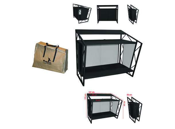 Sammenleggbart DJ-bord. Sort Mål: 127x115x90cm 