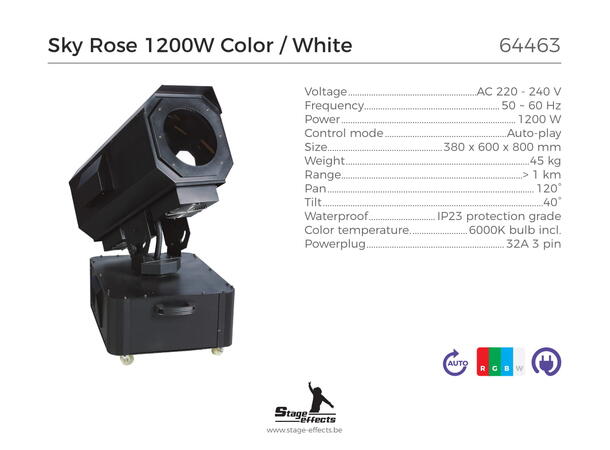 Sky rose RGB/W Mål: 38x60x80cm - 45kg - 1200W