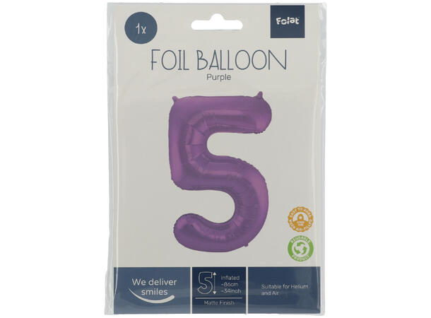 Tallballong - Matt Lilla 5 1 Folieballong - 86cm (34")