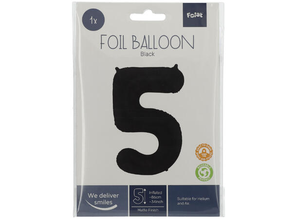 Tallballong - Matt Sort 5 1 Folieballong - 86cm (34")