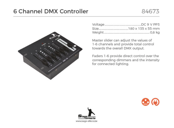6 kanalers DMX controller Mål: 18x13,5x5,5cm