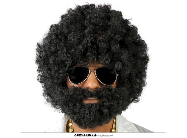 Afro parykk med svart skjegg 1 Parykk i boks 