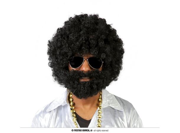 Afro parykk med svart skjegg 1 Parykk i boks 